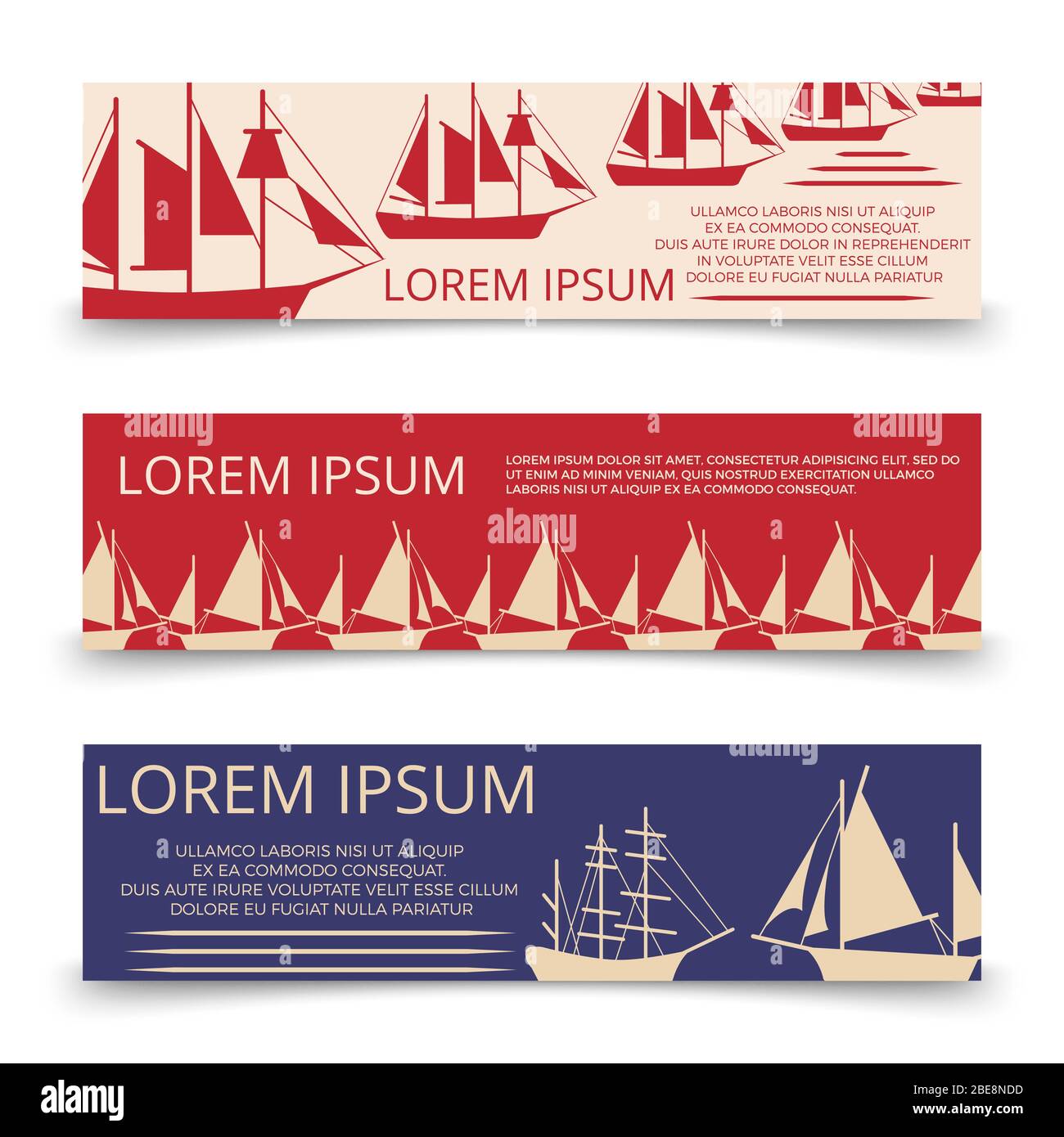 Sea horizonal banners template with sailboats. Template card travel. Vector illustration Stock Vector
