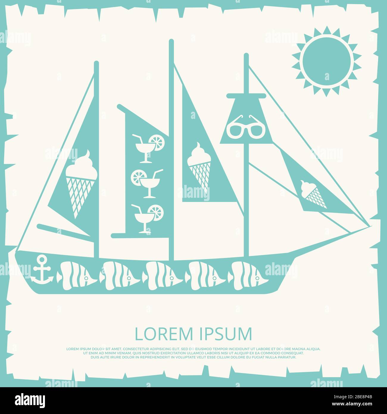 Travel sailboat concept on vintage backdrop. Adventure and journey, vector illustration Stock Vector