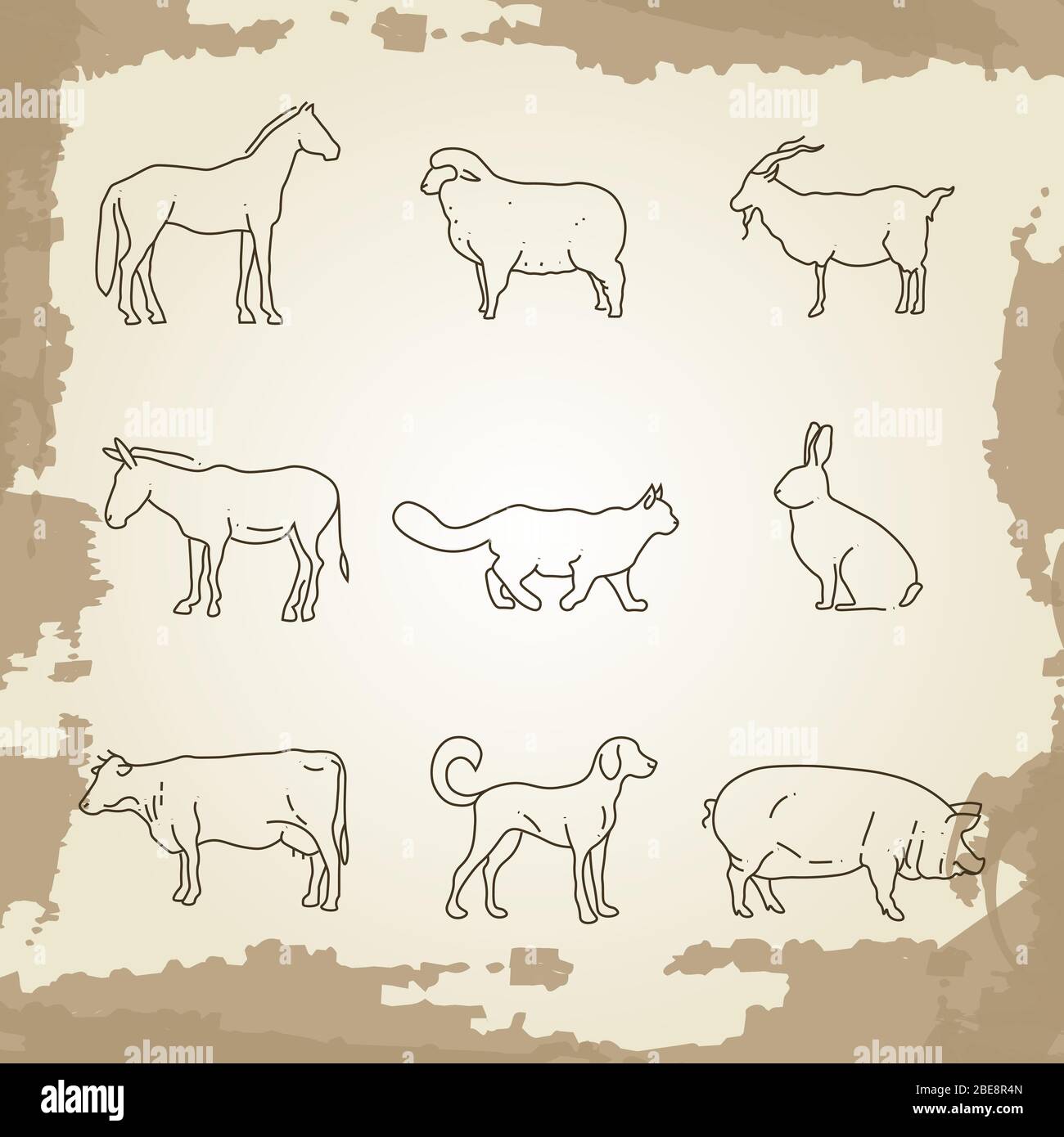 Popular farm animals thin line icons. Chicken thin outline animal. Vector illustration Stock Vector