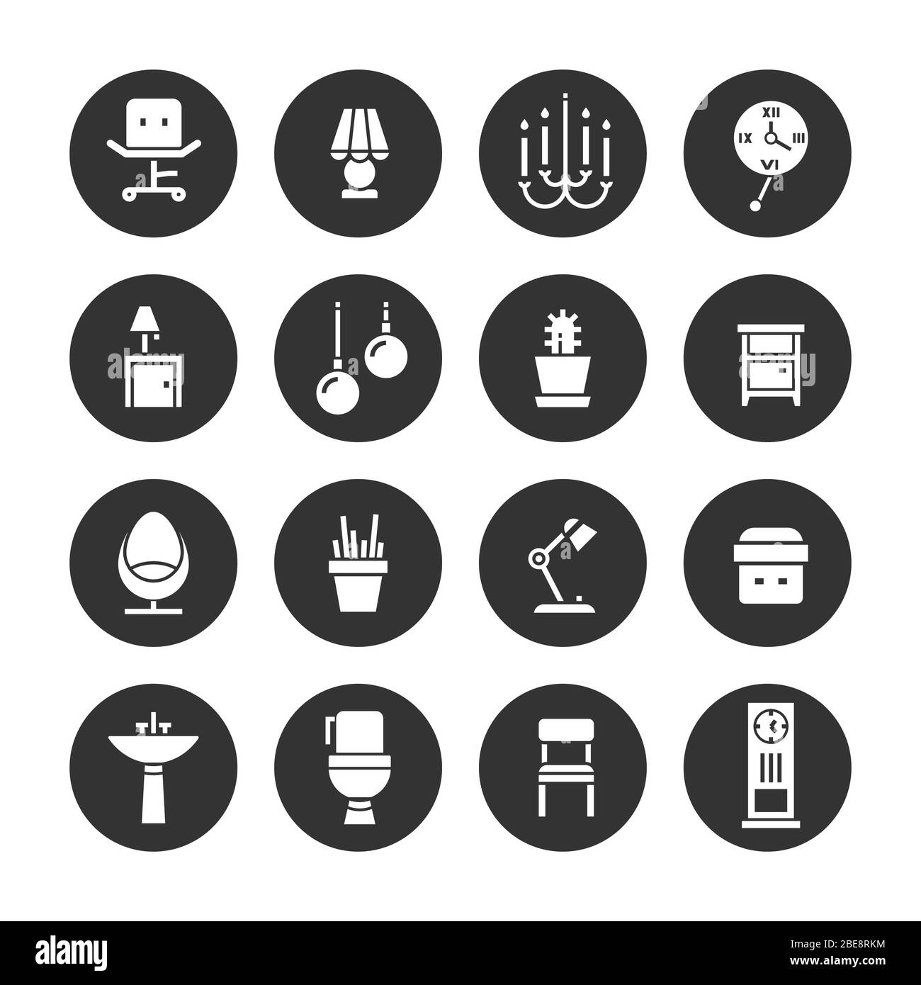 Interior design white icons collection. Set of furniture for interior. Vector illustration Stock Vector