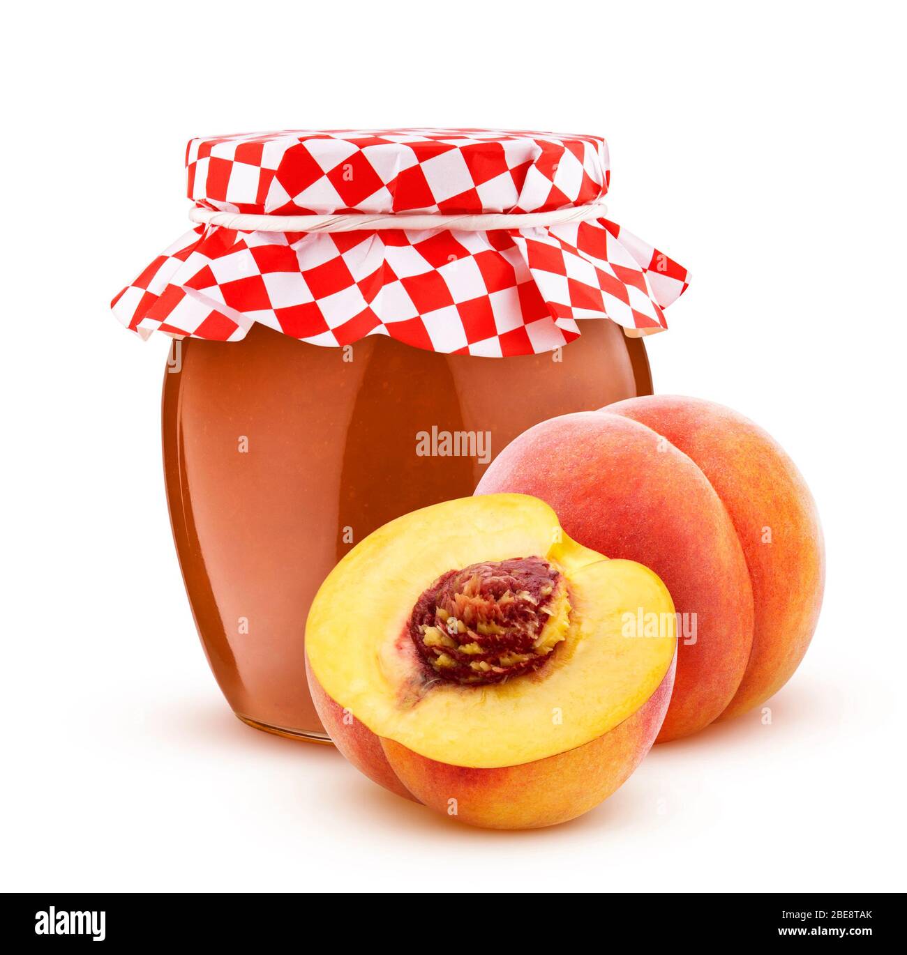 Jar of peach jam isolated on white background Stock Photo Alamy