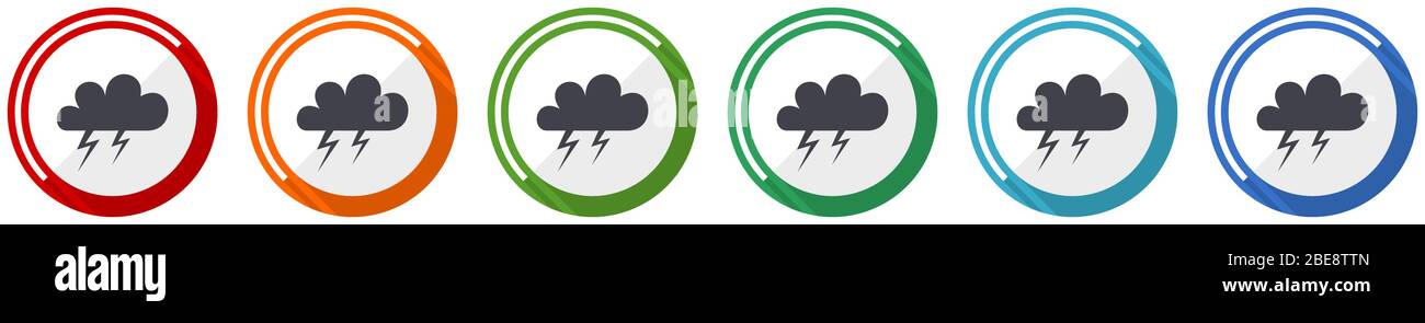Storm icon set, flat design vector illustration in 6 colors options for ...
