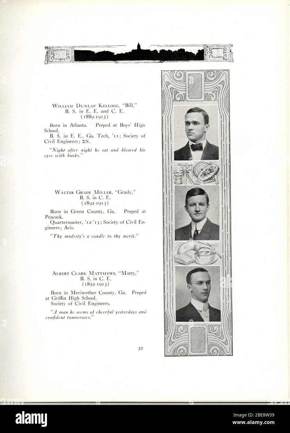 'A page from volume VI of the Blueprint, the official yearbook of the Georgia Institute of Technology; 1913; Scanned by the Georgia Tech Library's Digital Initiatives project, formatted by Scott EhardtPDFs available here; Students of the Georgia School of Technology; ' Stock Photo