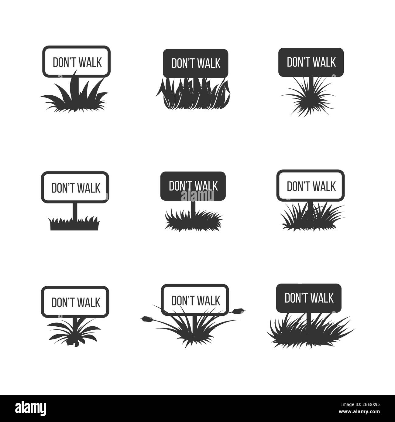 Dont walk info nameplate with grass black silhouettes. Vector illustration Stock Vector