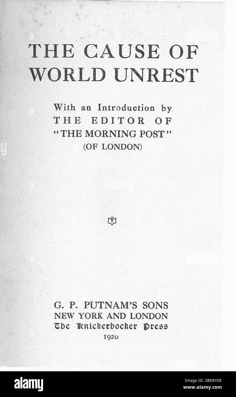 'English: Title page, 1920 Imprint; 1920; scanned by owner of book; none given, anonymous; Introduction by H. A. Gwynne; ' Stock Photo