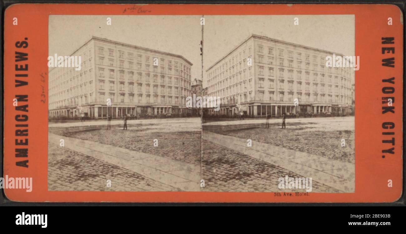 '5th Ave. Hotel.Alternate Title:  American views ; New York City.; Coverage: 1859?-1896.  Digital item published 9-30-2005; updated 2-11-2009.; Original source: Robert N. Dennis collection of stereoscopic views.  / United States. / States / New York / New York City / Stereoscopic views of hotels, New York City (Approx. 72,000 stereoscopic views : 10 x 18 cm. or smaller.) digital record        This image is available from the New York Public Library's Digital Library under the digital ID G91F209 026F: digitalgallery.nypl.org → digitalcollections.nypl.org This tag does not indicate the copyright Stock Photo