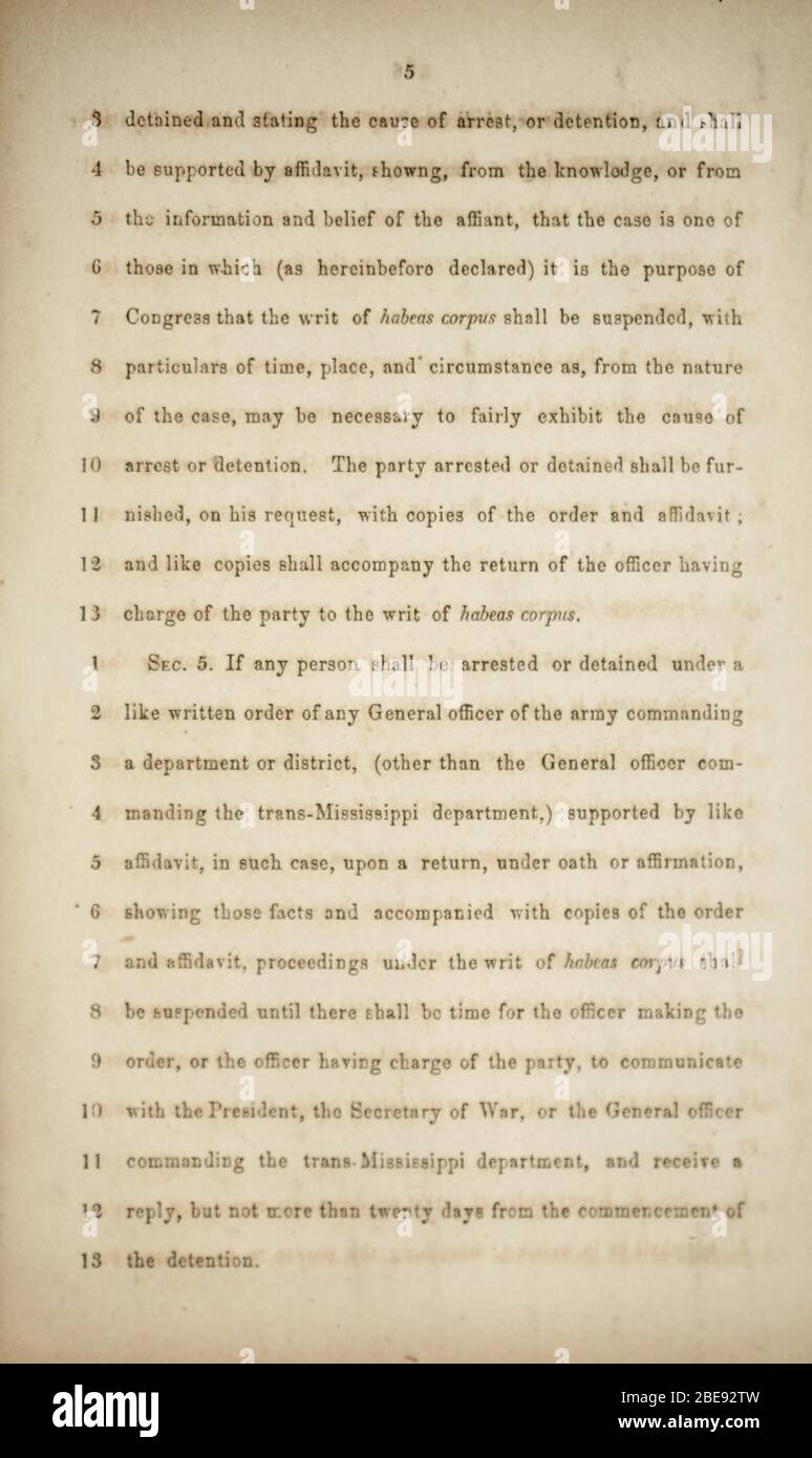 'A bill to suspend the privilege of writ of habeas corpus, in certain cases, for a limited time; Caption title; 1864date QS:P571,+1864-00-00T00:00:00Z/9; ' Stock Photo