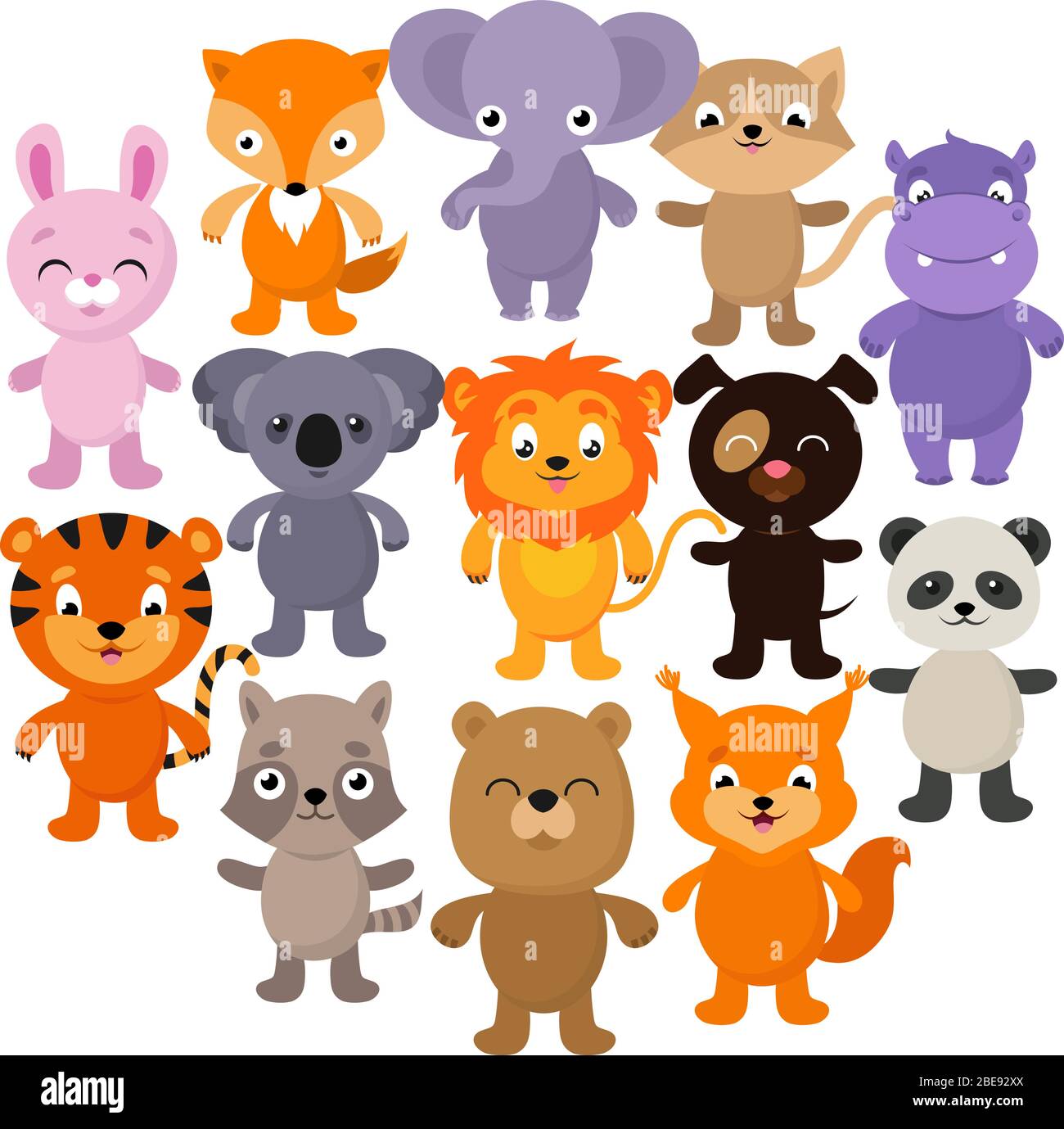 Forest, savana and jungle baby animals. Cartoon vector character set. Young happy character animals illustration Stock Vector