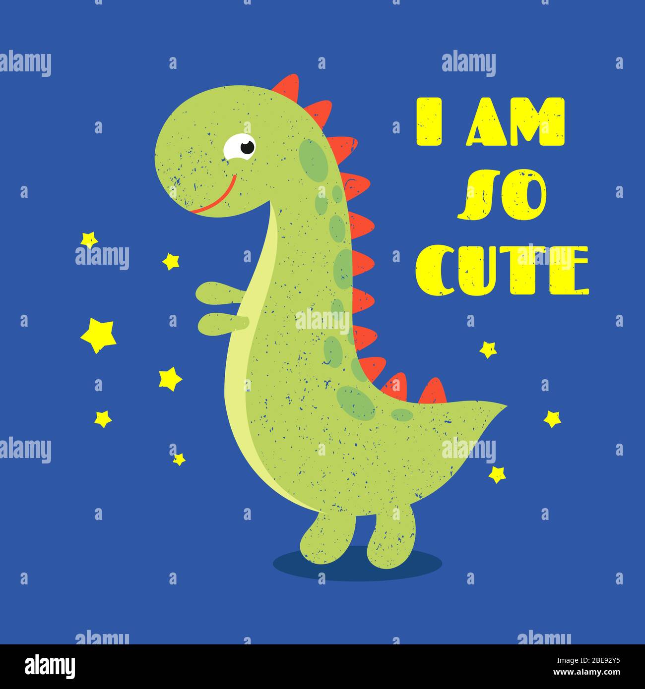 T shirt kids print label with cute dinosaur. Funny animal cool, monster banner for shirt illustration Stock Vector
