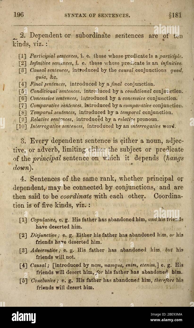 'A grammar of the Latin language : for the use of schools, with exercises and vocabularies; Crandall 4029; 1863date QS:P571,+1863-00-00T00:00:00Z/9; ' Stock Photo