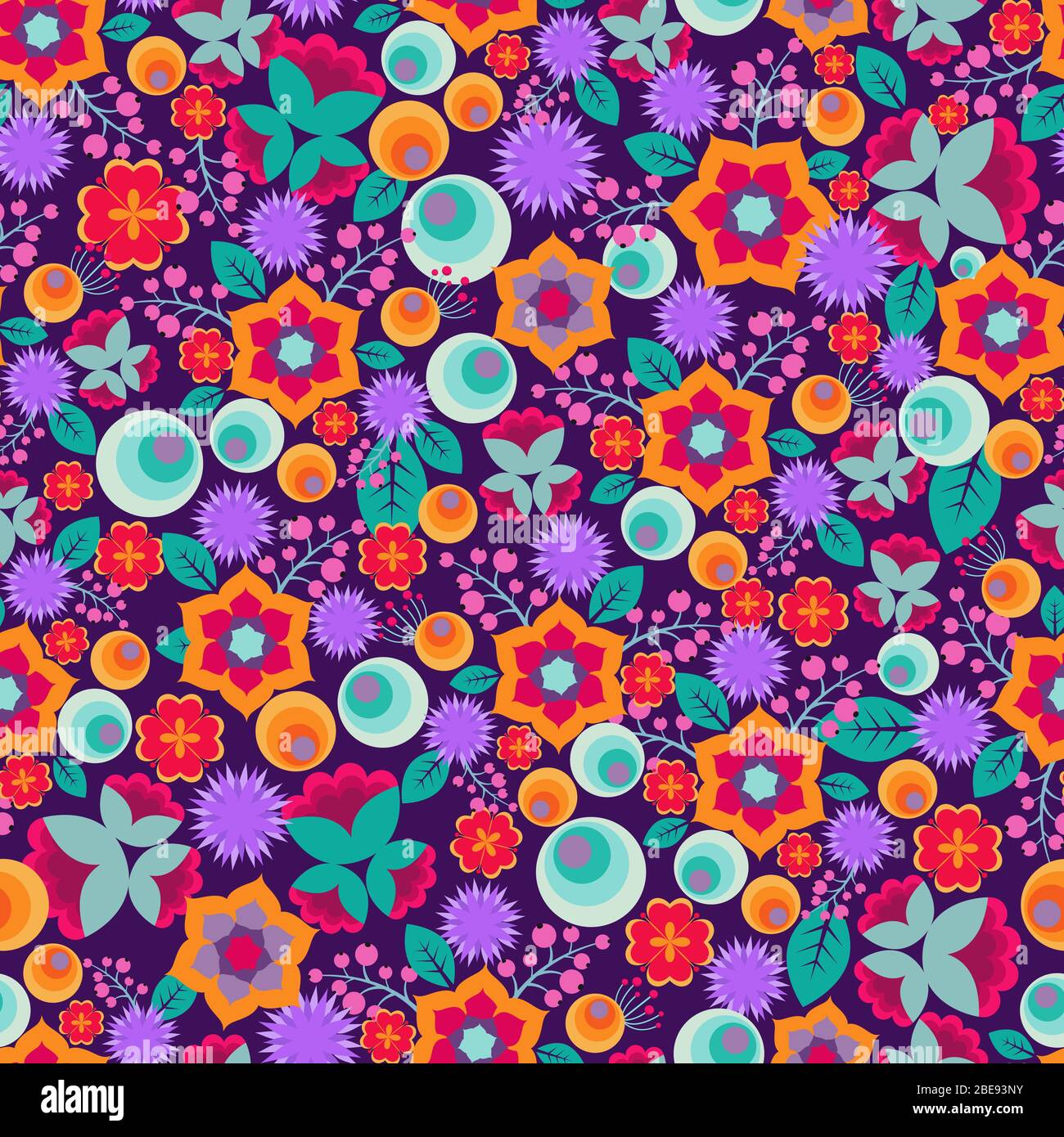 Retro abstract floral print vector seamless pattern with cute and ...