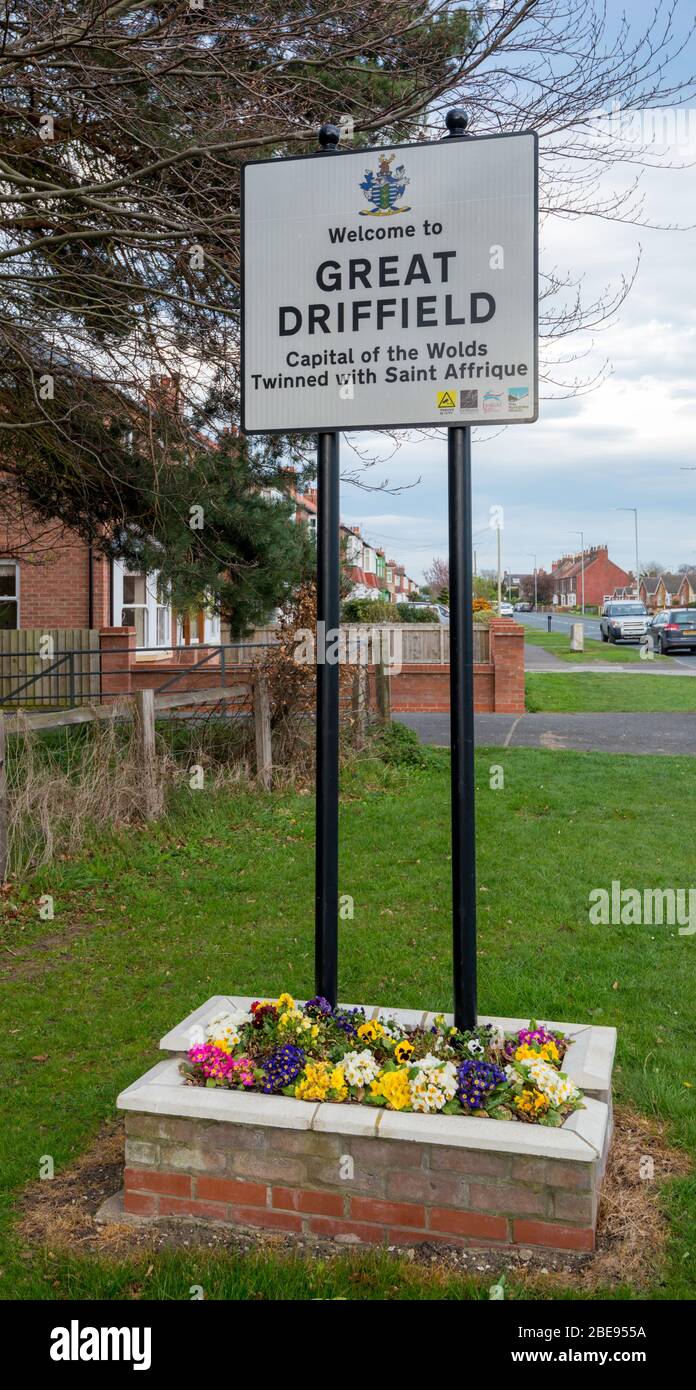 Welcome to Great Driffield town sign Stock Photo