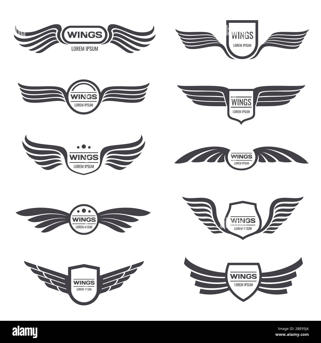 Flying Eagle Wings Vector Logos Set Vintage Winged Emblems And Labels Illustration Eagle Vintage Wings Emblem Stock Vector Image Art Alamy