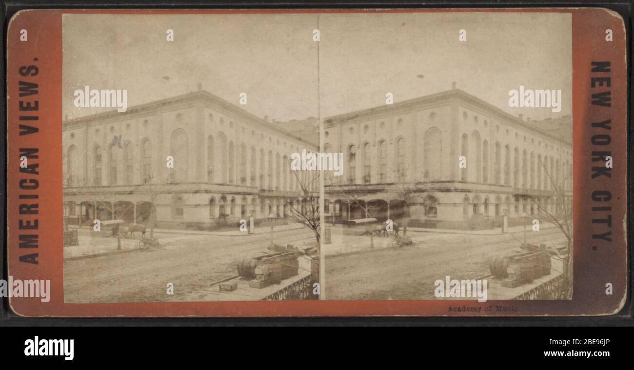 'Academy of Music.Alternate Title:  American views, New York City.; Coverage: 1859?-1895?.  Digital item published 6-14-2006; updated 6-25-2010.; Original source: Robert N. Dennis collection of stereoscopic views.  / United States. / States / New York / New York City / Stereoscopic views of schools and universities, New York City. (Approx. 72,000 stereoscopic views : 10 x 18 cm. or smaller.)         This image is available from the New York Public Library's Digital Library under the digital ID G91F216 032F: digitalgallery.nypl.org → digitalcollections.nypl.org This tag does not indicate the co Stock Photo