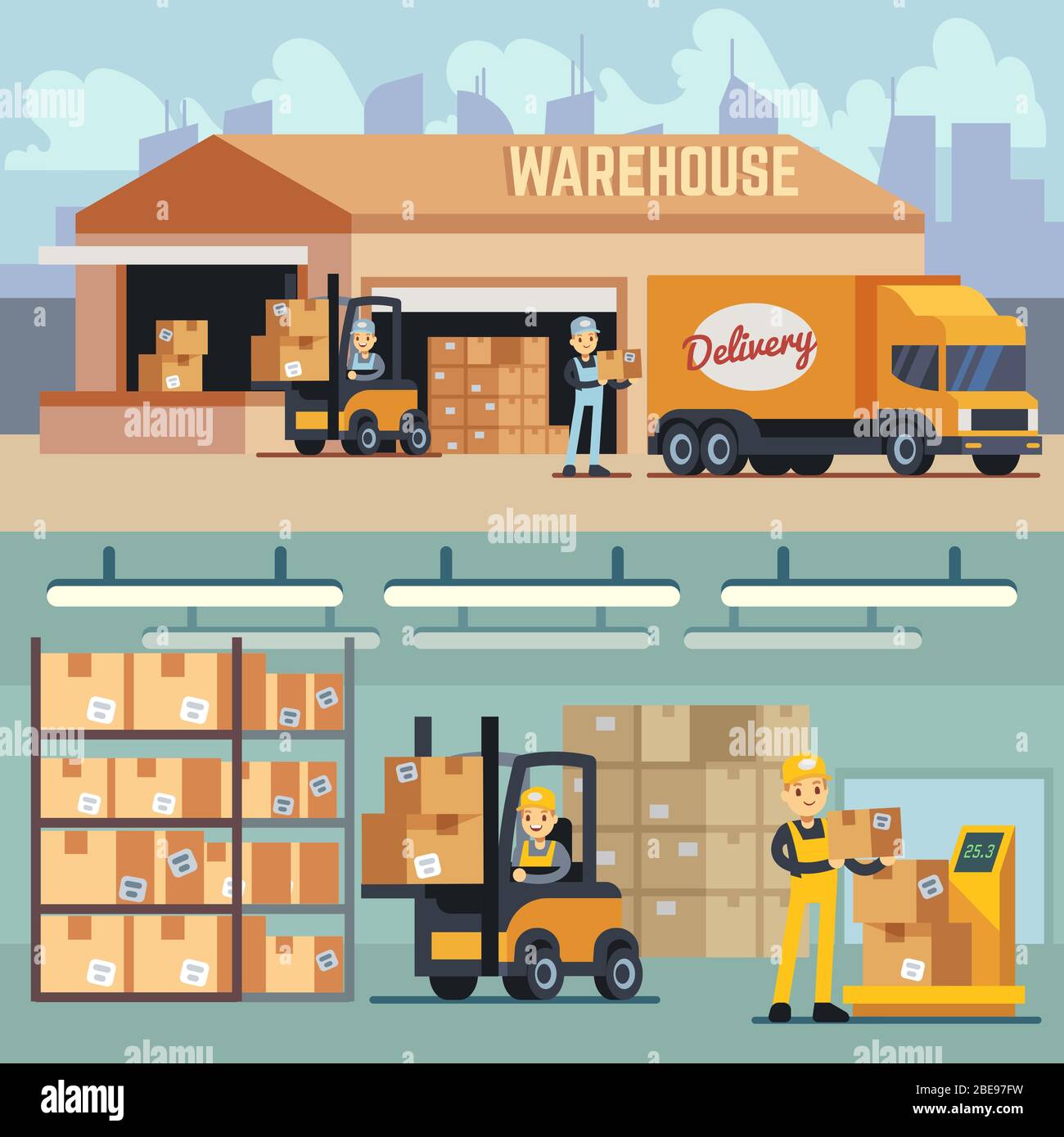 Warehouse storage and shipping logistics vector concept. Storage and