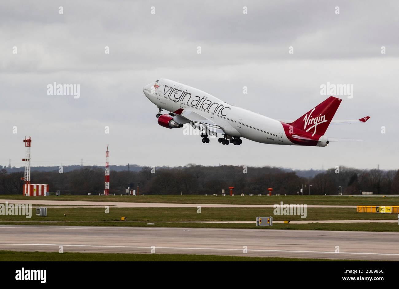 Virgin Atlantic 747 Take off Manchester Stock Photo