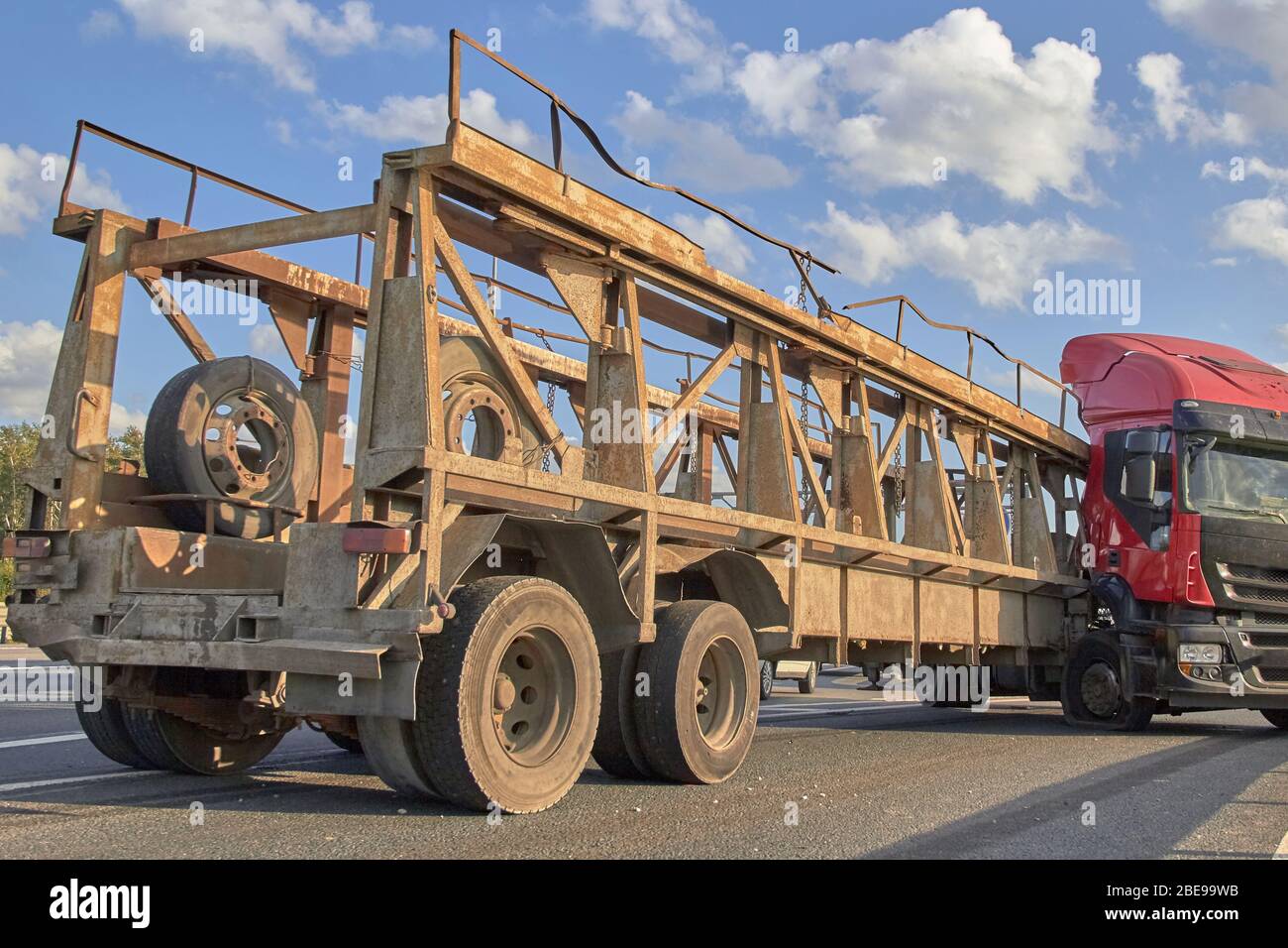 an exploding truck wheel caused an accident on the road Stock Photo Alamy