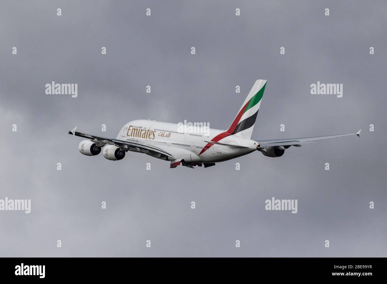 Emirates A380 Take off Manchester Stock Photo