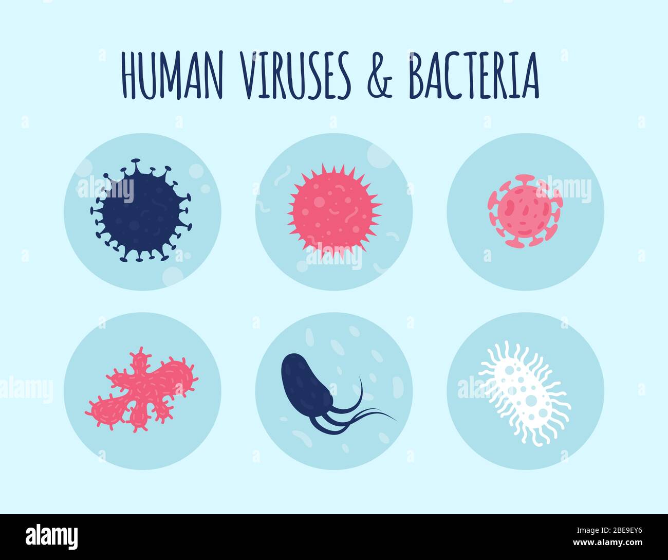 Set of human viruses and bacteria. Infection science microscopic, vector illustration Stock Vector