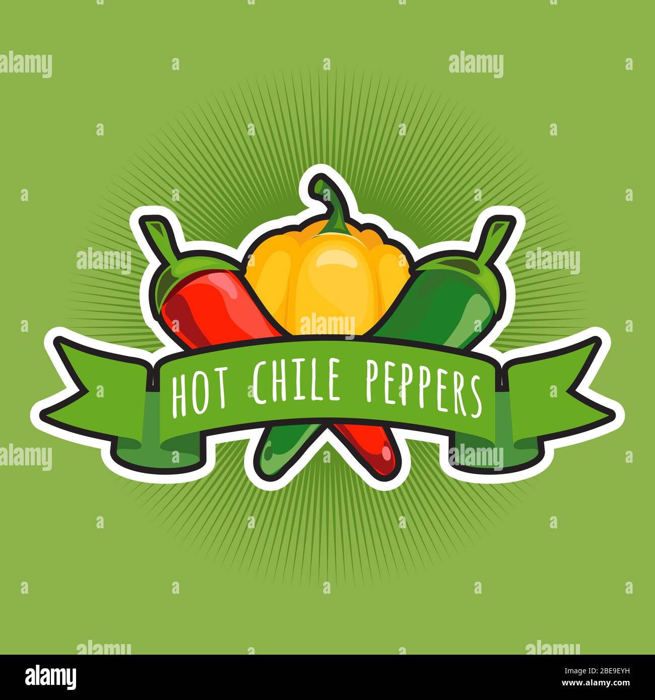 Vector emblem with chile and sweet peppers. Color ripe pepper emblem illustration Stock Vector