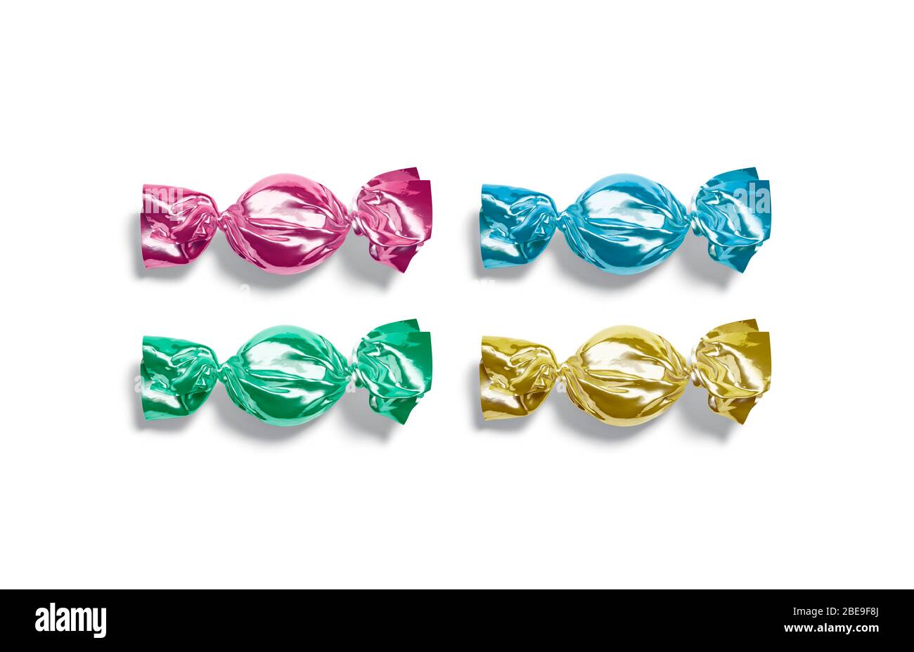Blank colored hard candy foil wrapper mockup, top view Stock Photo