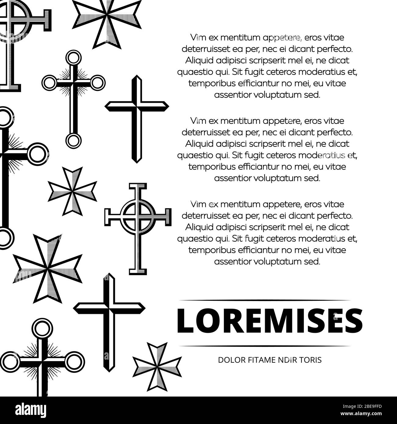 Black and white vintage crosses poster backdrop. Vector flat illustration Stock Vector