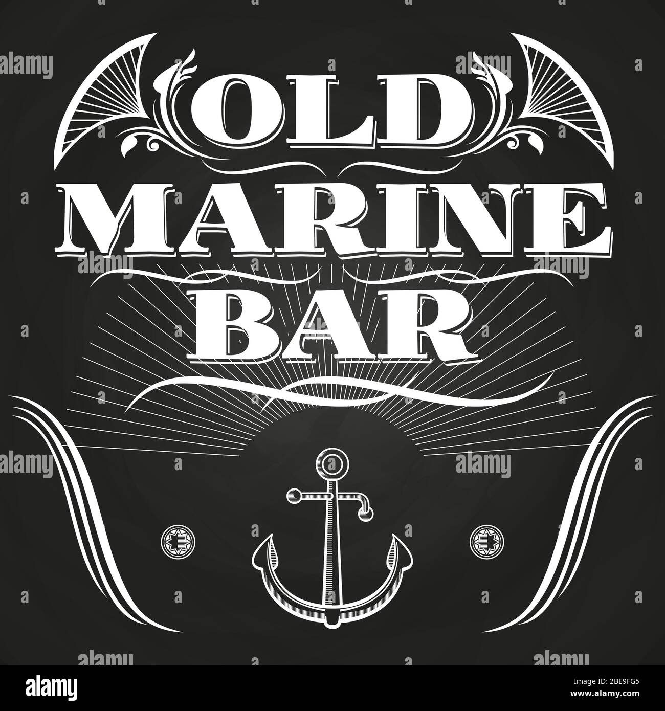 Old marine bar label or banner on chalkboard. Anchor element, vector illustration Stock Vector