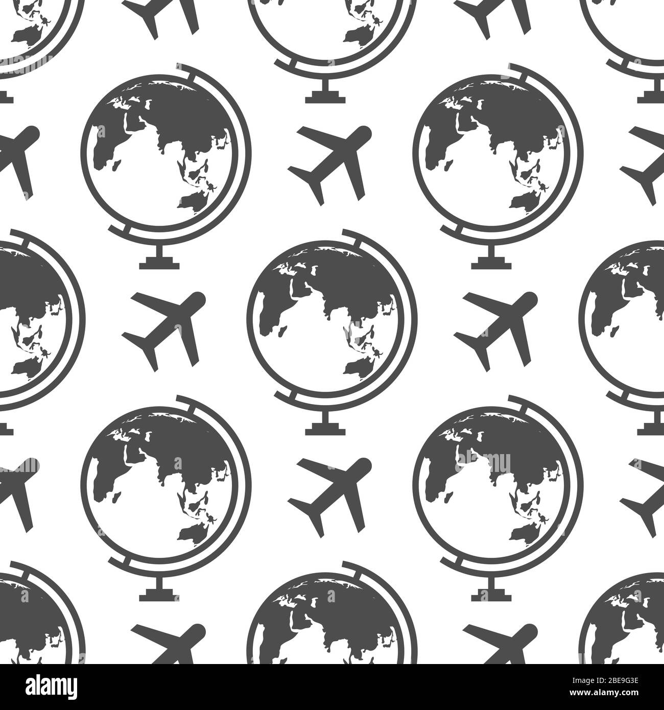 Globe and airplane seamless pattern - geographical or travel background. Vector illustration Stock Vector