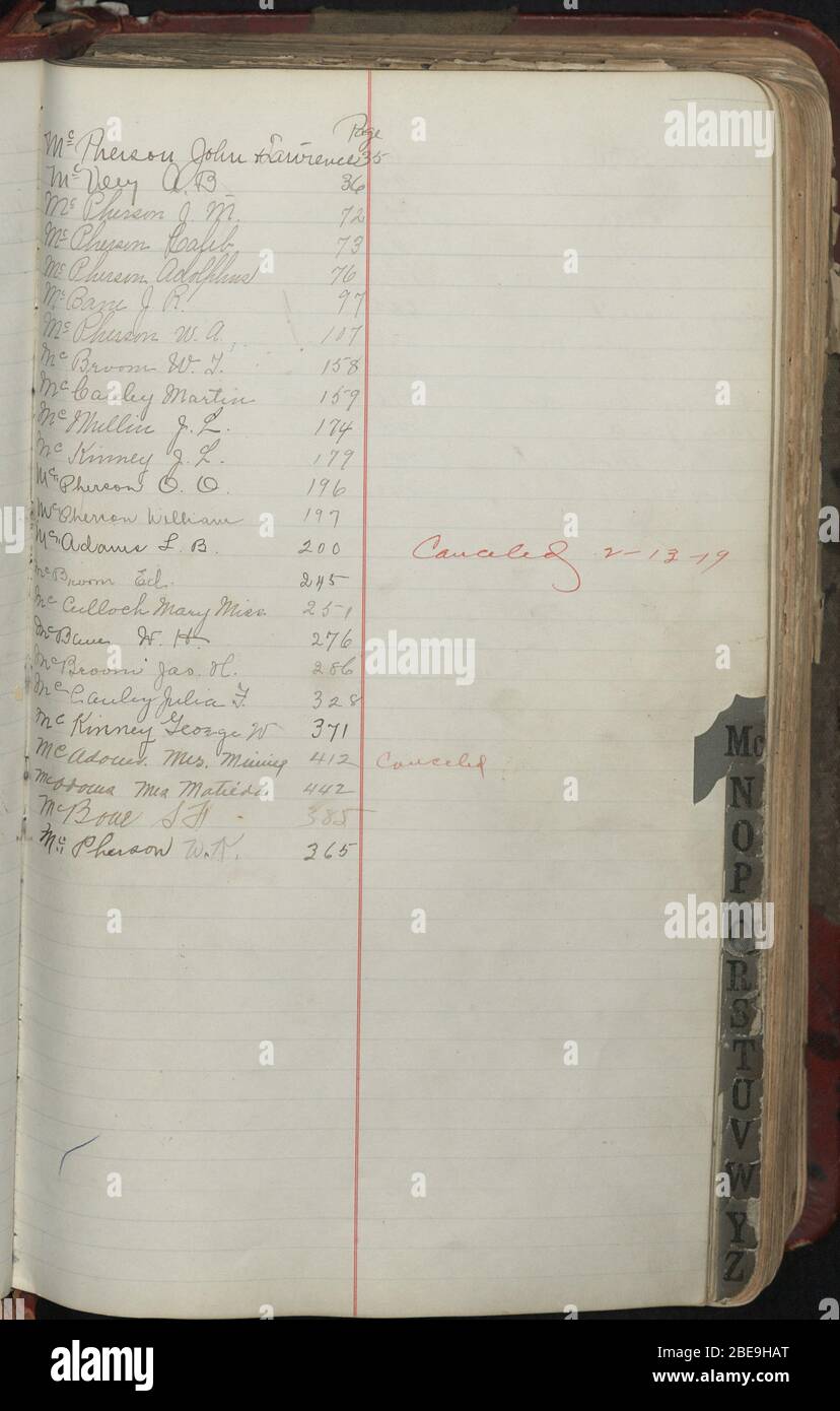 'Alamance County Farmers Mutual Fire Insurance Records Book D; Contains accounts of bills paid, endorsement reports, and statements of Mortgagee Clauses with Full Contribution (New York Standard). Accounts of note are: Woodlawn School, Early Spring Odd Fellows Lodge, Hughes Coble Feed Store, Glenwood School House, Bethel M.P. Church, Center Church, John M. Nicholson, Glen Raven M.P. Church, Shallowford Church, Mt. Olive Church, Bellemont M.P. Church, Ossipee School, Glen Hope School, Hebron Church, Snow Camp Telephone Exchange, Phillips Chapel Church, Graham Land Company, Methodist Episcopal C Stock Photo