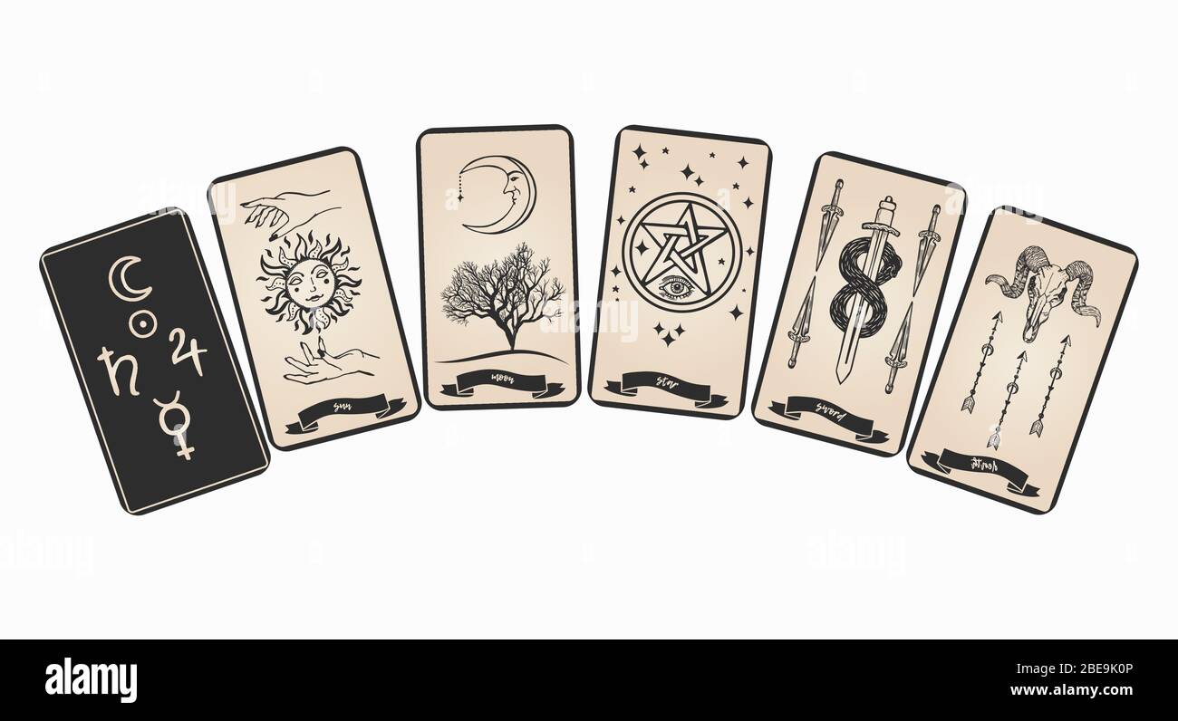 Tarot cards collection for fortune telling. Stock Vector