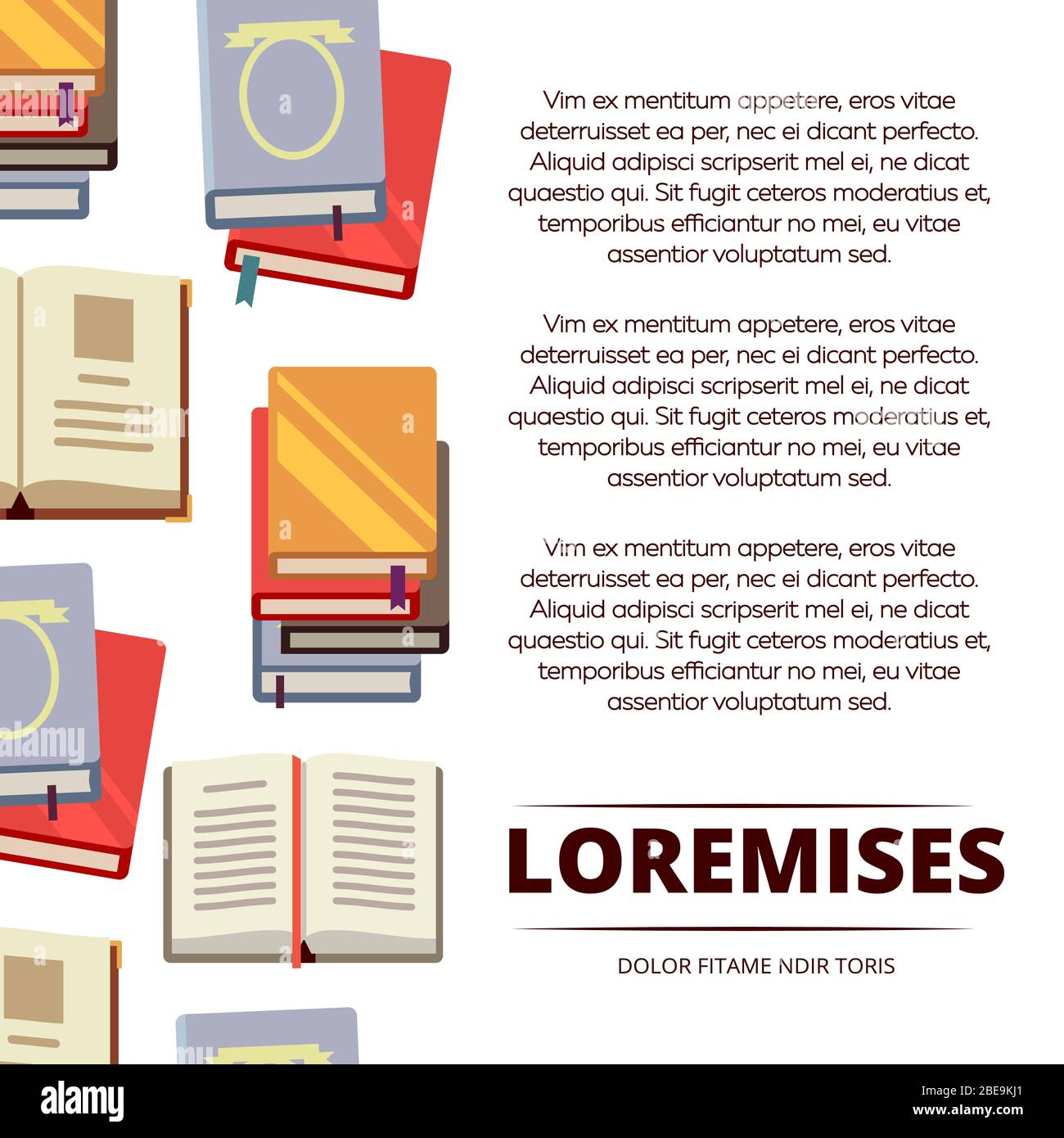 Flat colorful books poster design with white backdrop. Vector illustration Stock Vector