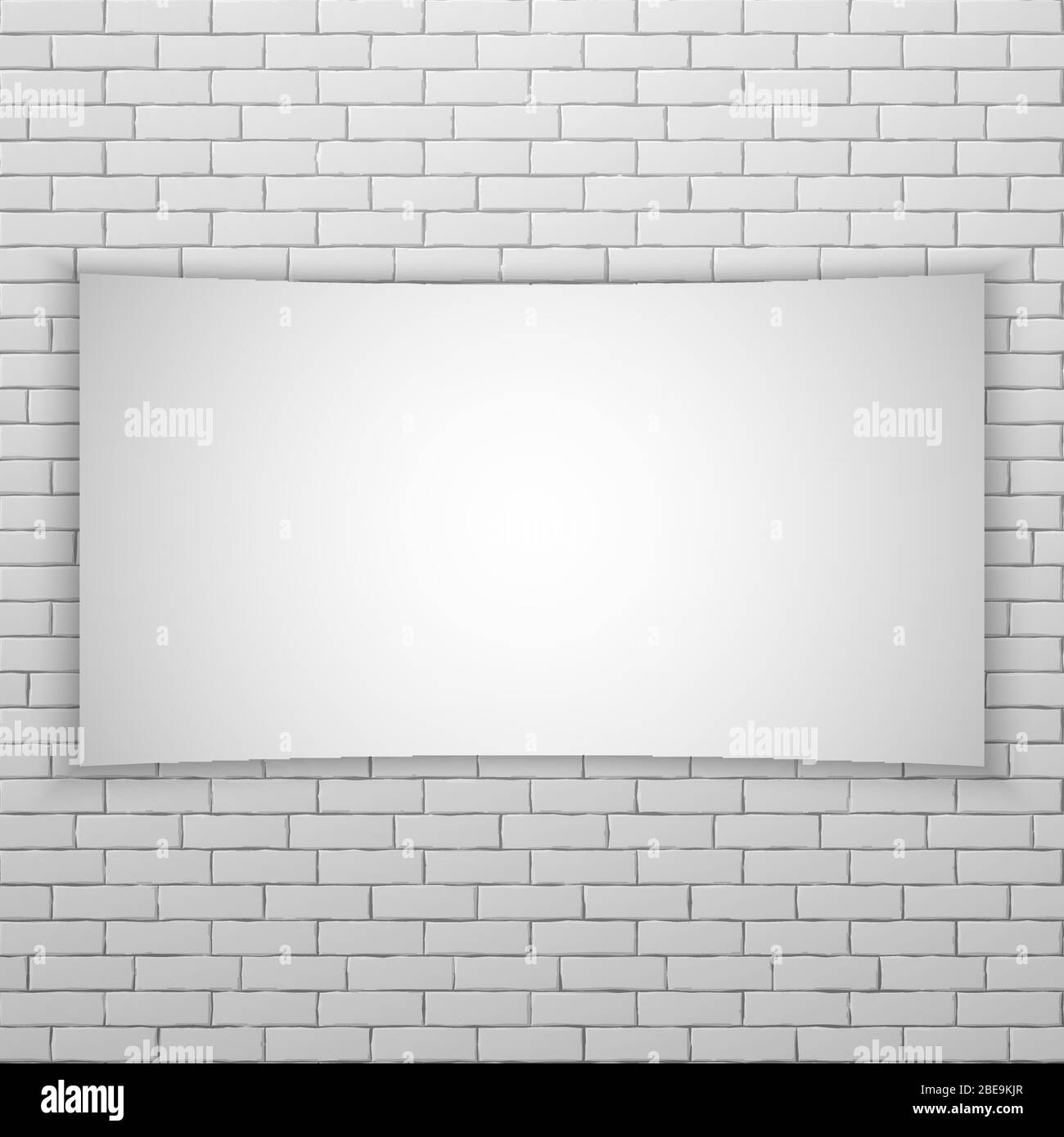 White movie screen or banner on white brick wall. Poster template. Vector illustration Stock Vector