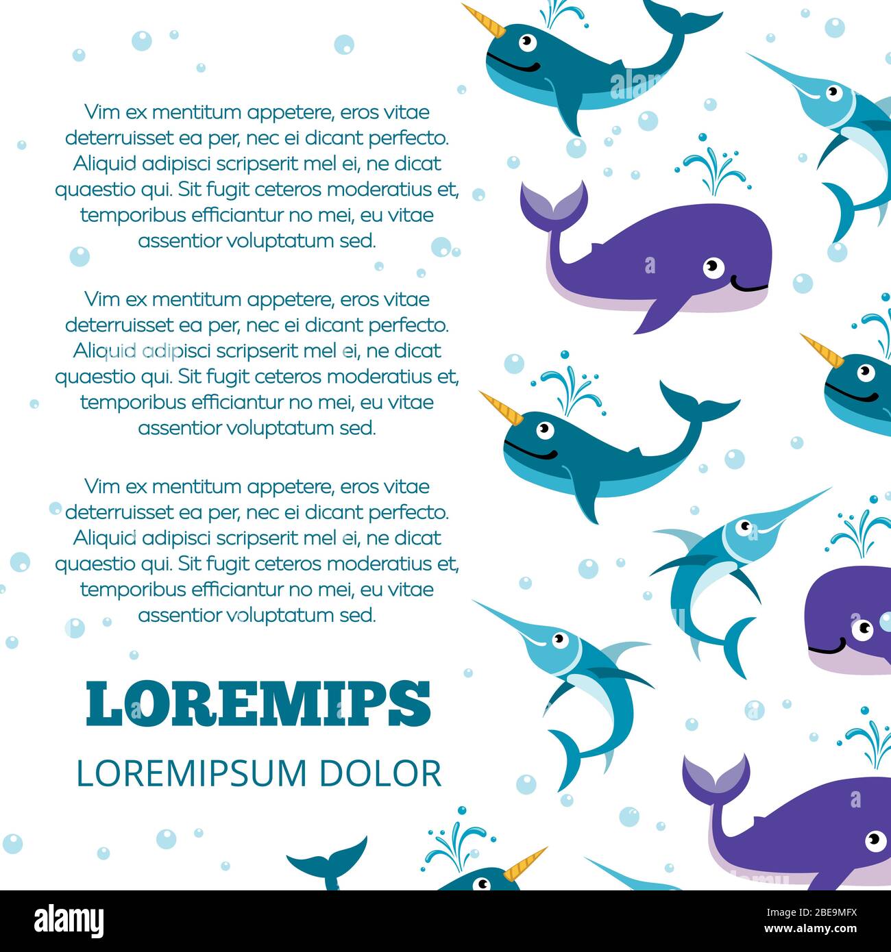 Cute ocean animals poster design. Banner with sea animals. Vector  illustration Stock Vector Image & Art - Alamy