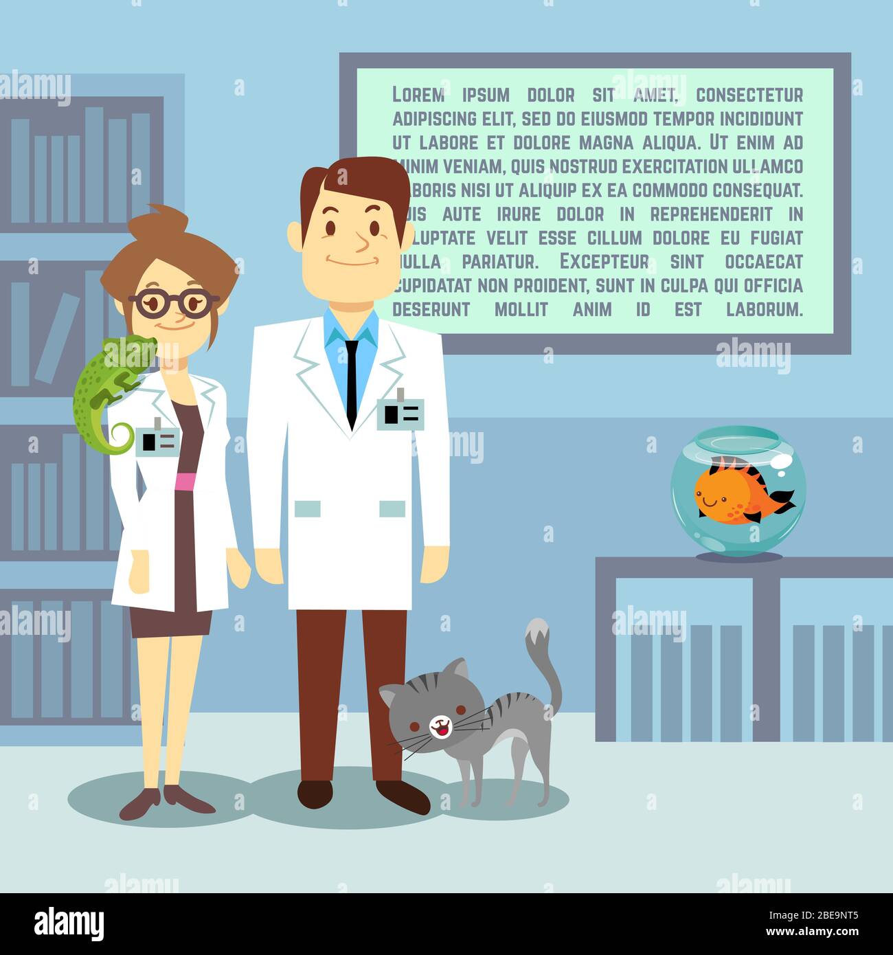 Flat veterinary office with doctors and animals. Medical office ...