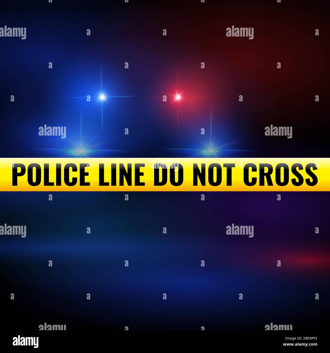 Police lights and tape. Police line isolated criminal accident zone. Vector illustration Stock Vector