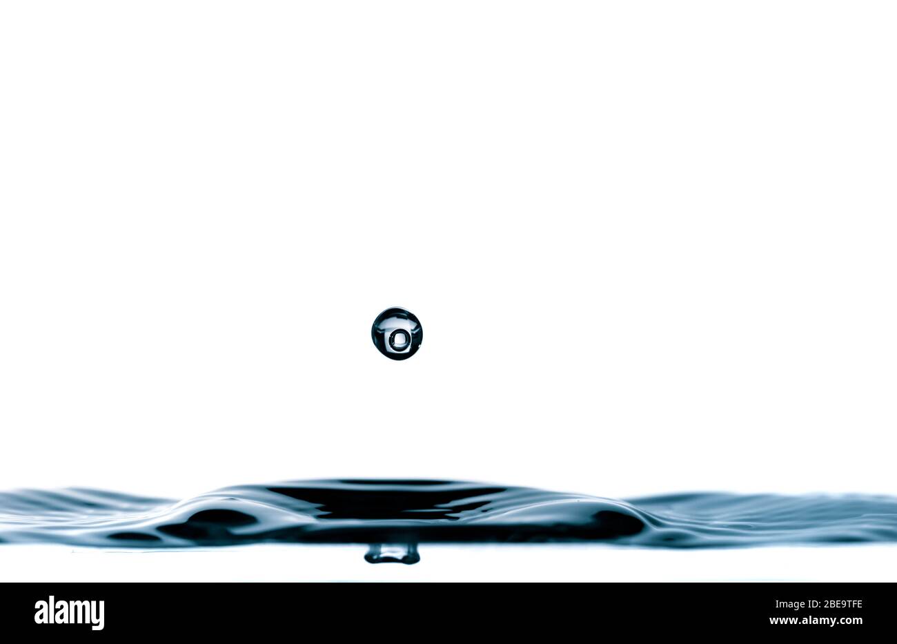 Drop of water drop to the surface. Waves on the surface of the water from a collision Stock Photo