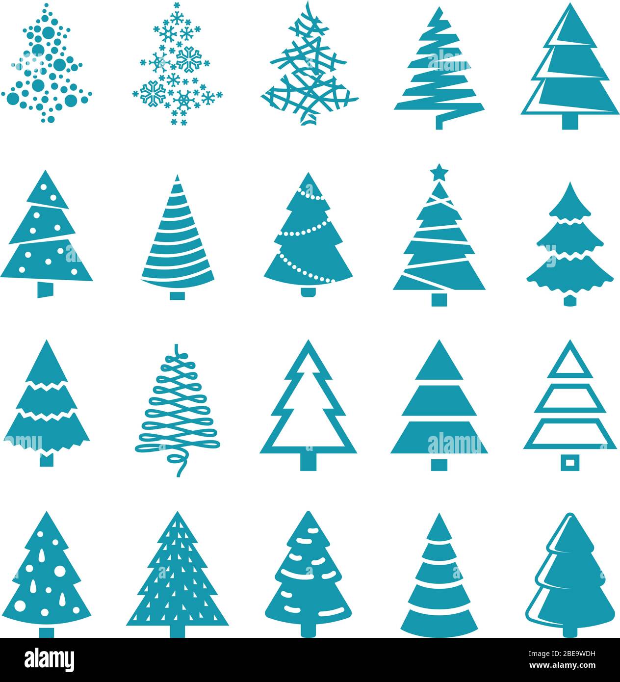 Black silhouette christmas trees vector stylized simple symbols. Set of trees for xmas and new year silhouette monochrome illustration Stock Vector