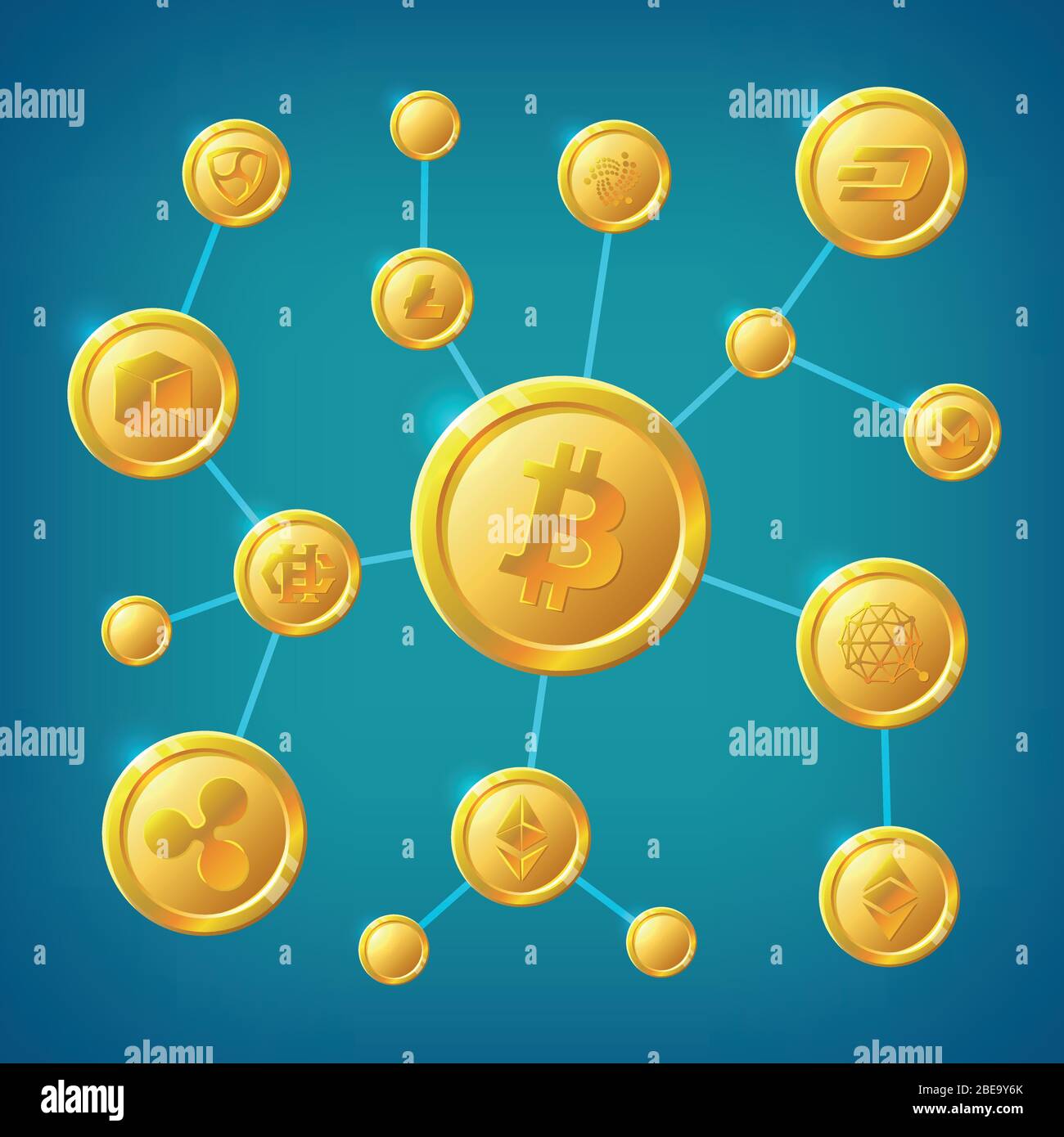 Blockchain, cryptocurrency and bitcoin decentralization anonymous internet transaction vector concept. Illustration of process transaction cryptocurrency Stock Vector
