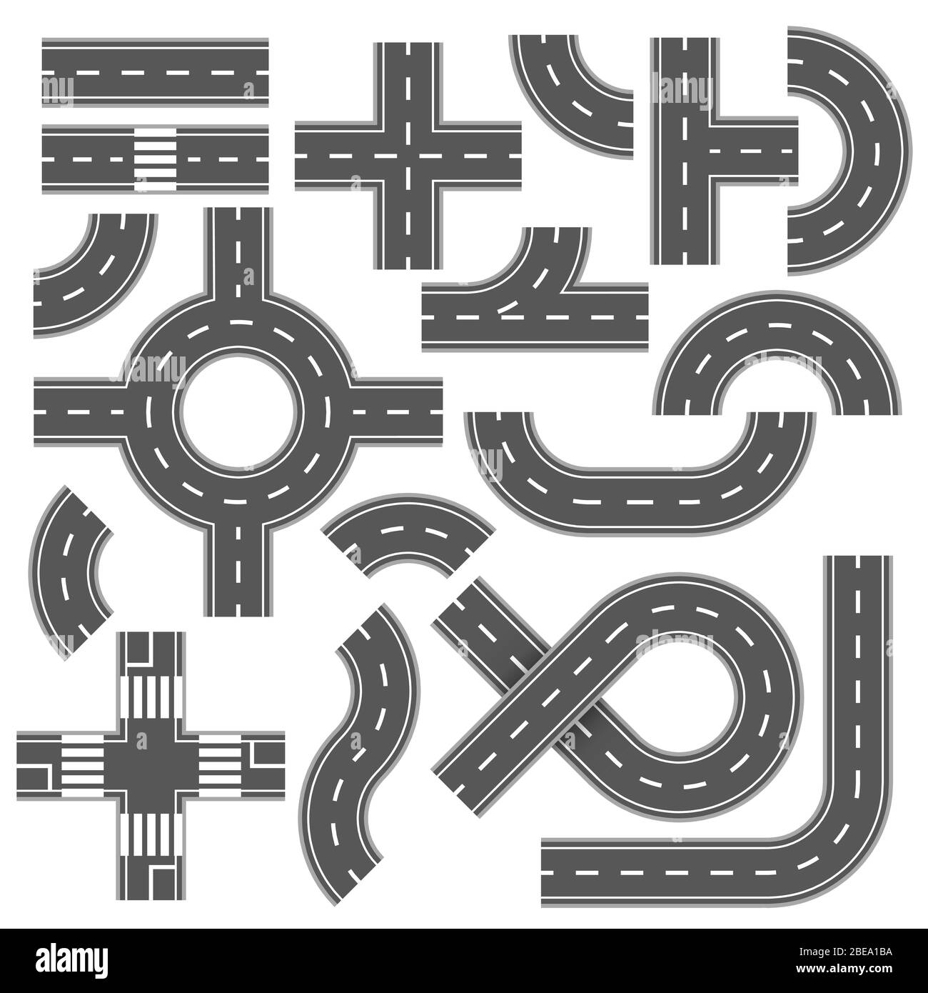 Street and road with footpaths and crossroads. Vector elements for city map. Highway asphalt path traffic streets Stock Vector