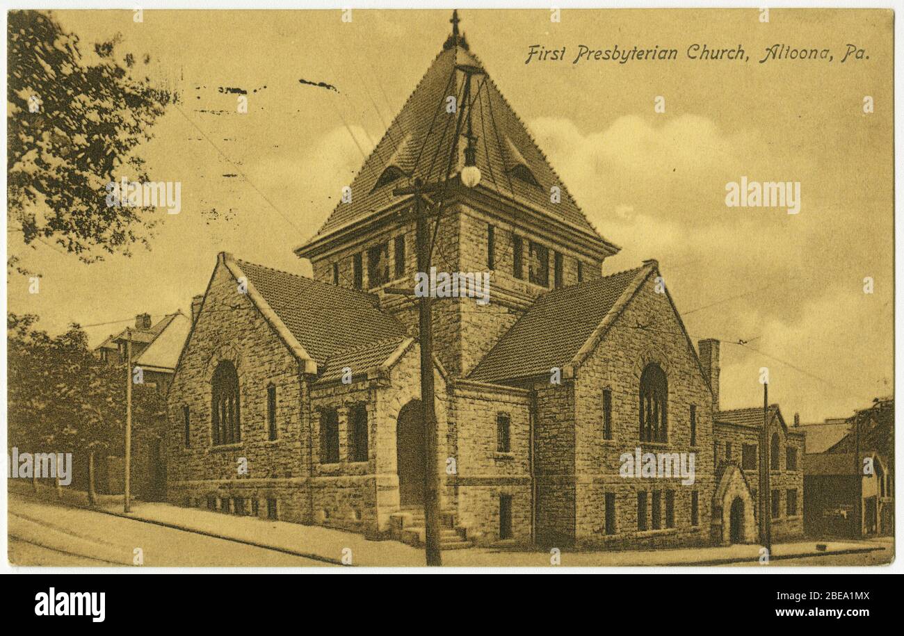 'English: First Presbyterian Church in Altoona, Pennsylvania from a pre-1923 postcard From RG 428, Postcard Collection, Presbyterian Historical Society, Philadelphia, Pennsylvania.; 6 November 2014, 07:51:30; Presbyterian Historical Society; Unknown; ' Stock Photo