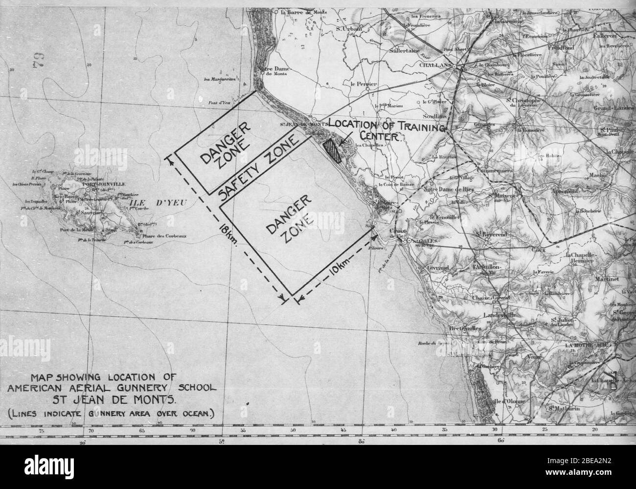 English: Location map of the American Aireal Gunnery School - St Jean de  Monts, France; 1918; US National Archives, Gorrell's History of the  American Expeditionary Forces Air Service, Series J Volume 10