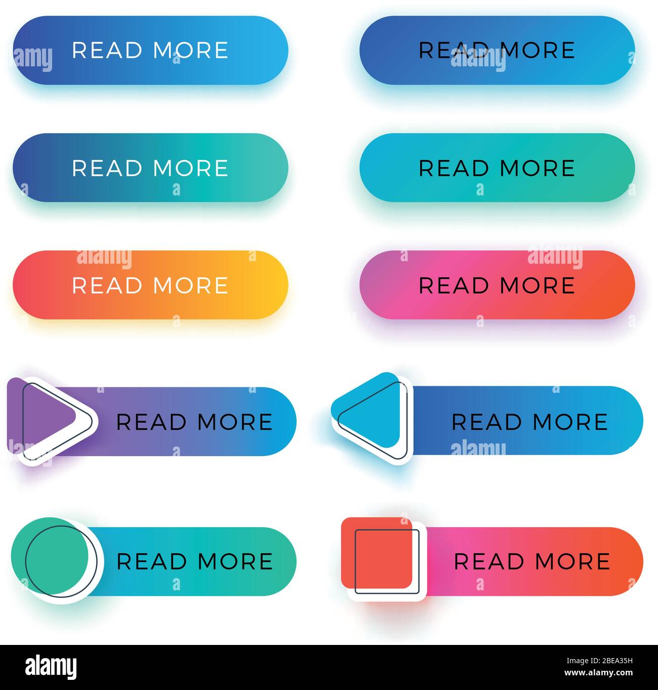 Modern read more color vector buttons isolated. Read more arrow web button banner for website illustration Stock Vector
