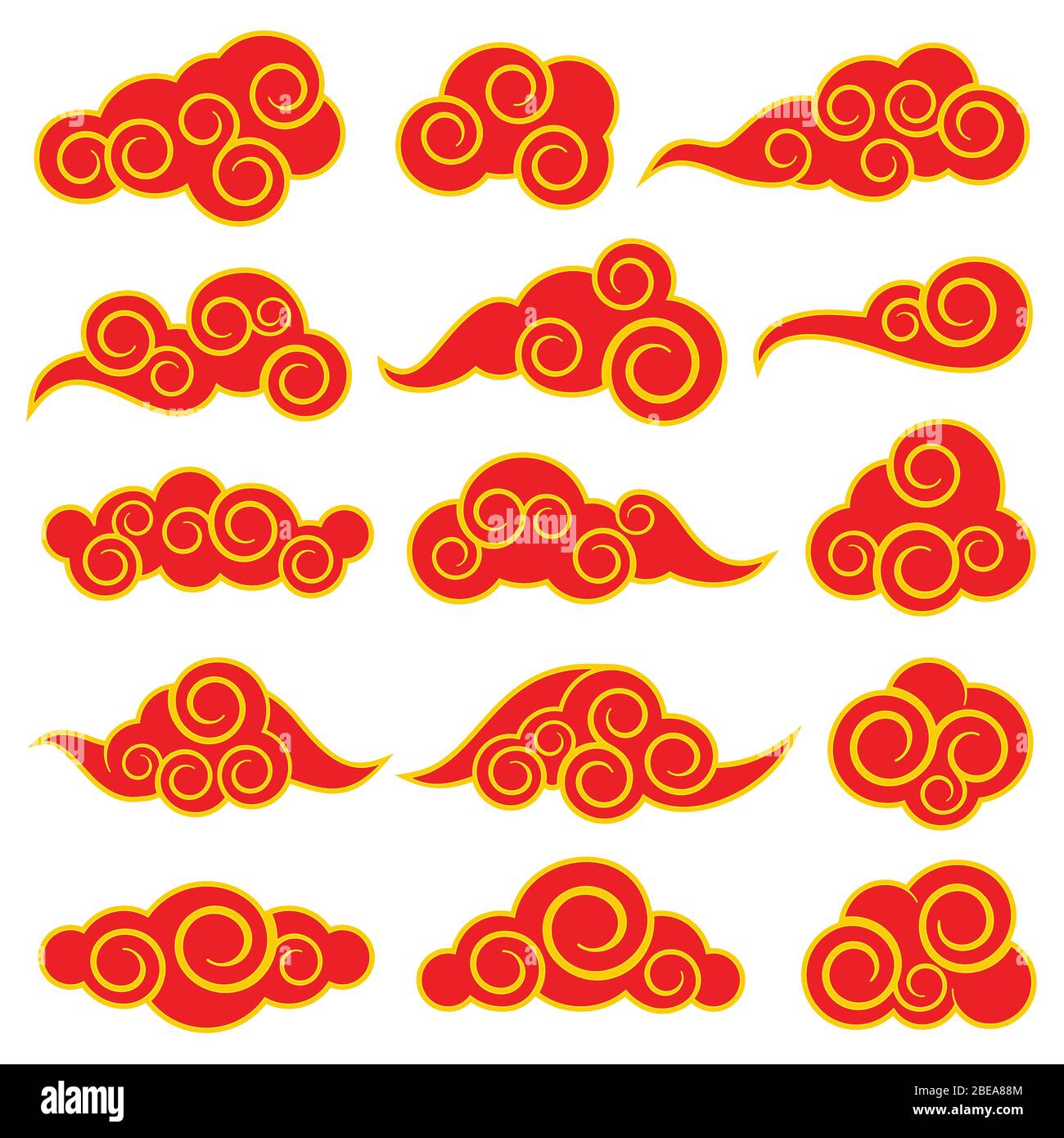 Chinese and japanese style red clouds. Vector collection of cloud oriental style illustration Stock Vector