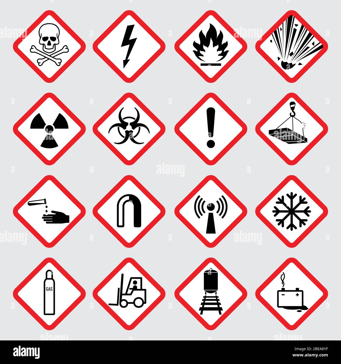 Warning hazard vector pictograms. Illustration of danger caution symbol, toxic and poison Stock Vector