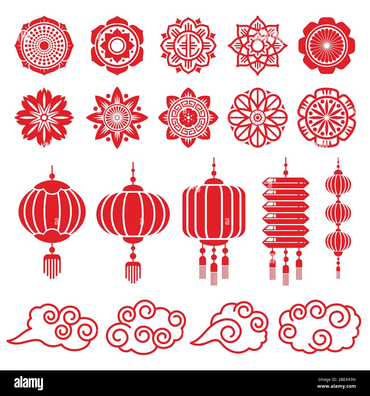 Set of Chinese paper street hand drawn lanterns. Chinese New Year