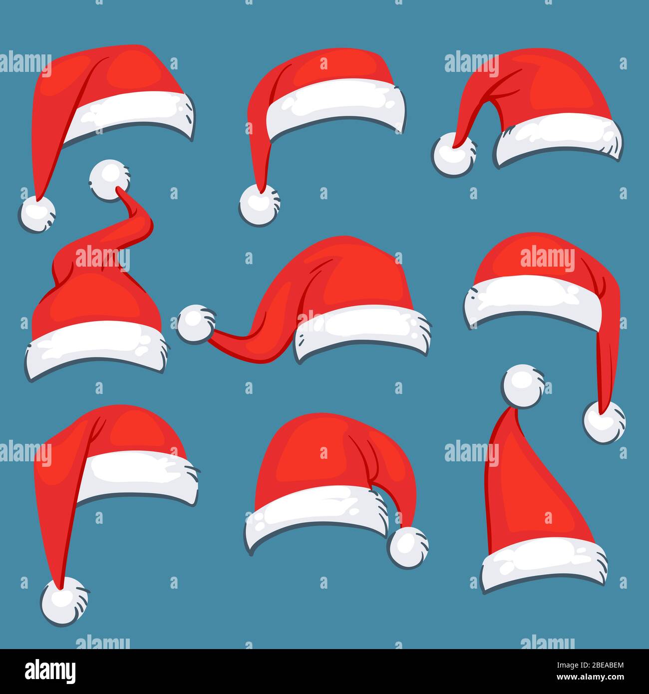 Christmas santa claus red cartoon hats isolated vector set. Santa claus  hat, christmas holiday clothing costume cap illustration Stock Vector Image  & Art - Alamy