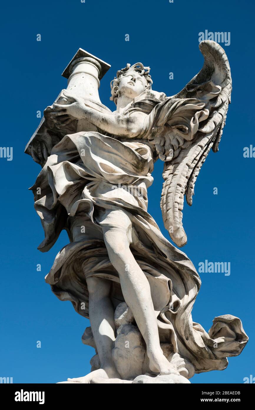 Angel with the Column by Antonio Raggi on the Pont Sant'Angelo, Rome, Italy Stock Photo