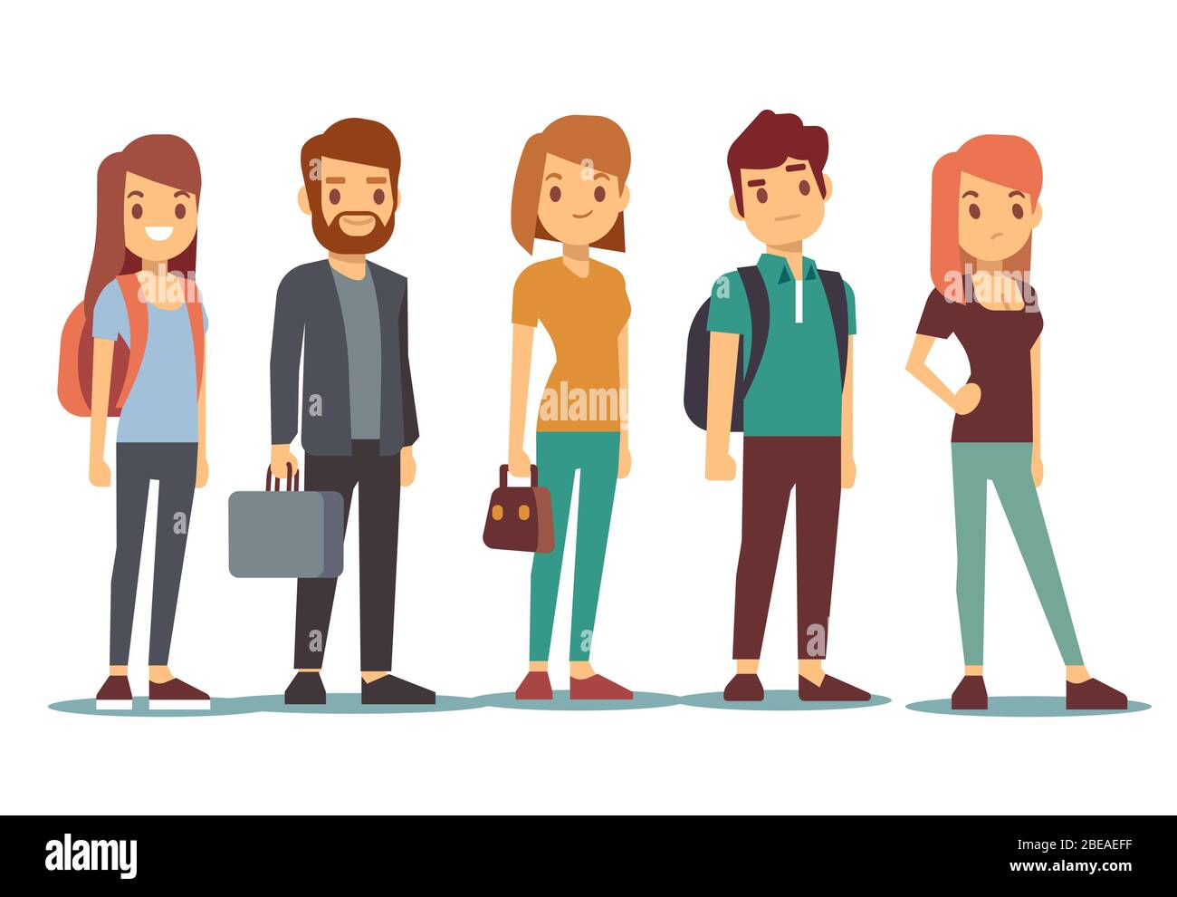 Queue of young people. Waiting women and men standing in line. Queue wait woman and man. Vector illustration Stock Vector