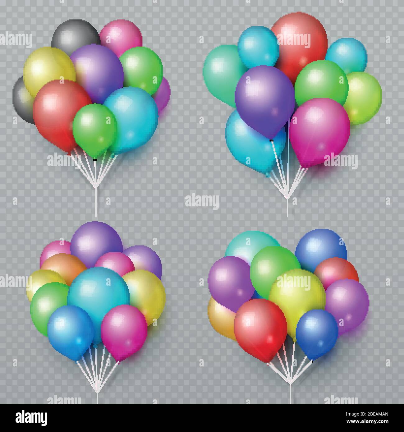 Multicolor Realistic Balloon Bunches Isolated Wedding And Birthday 