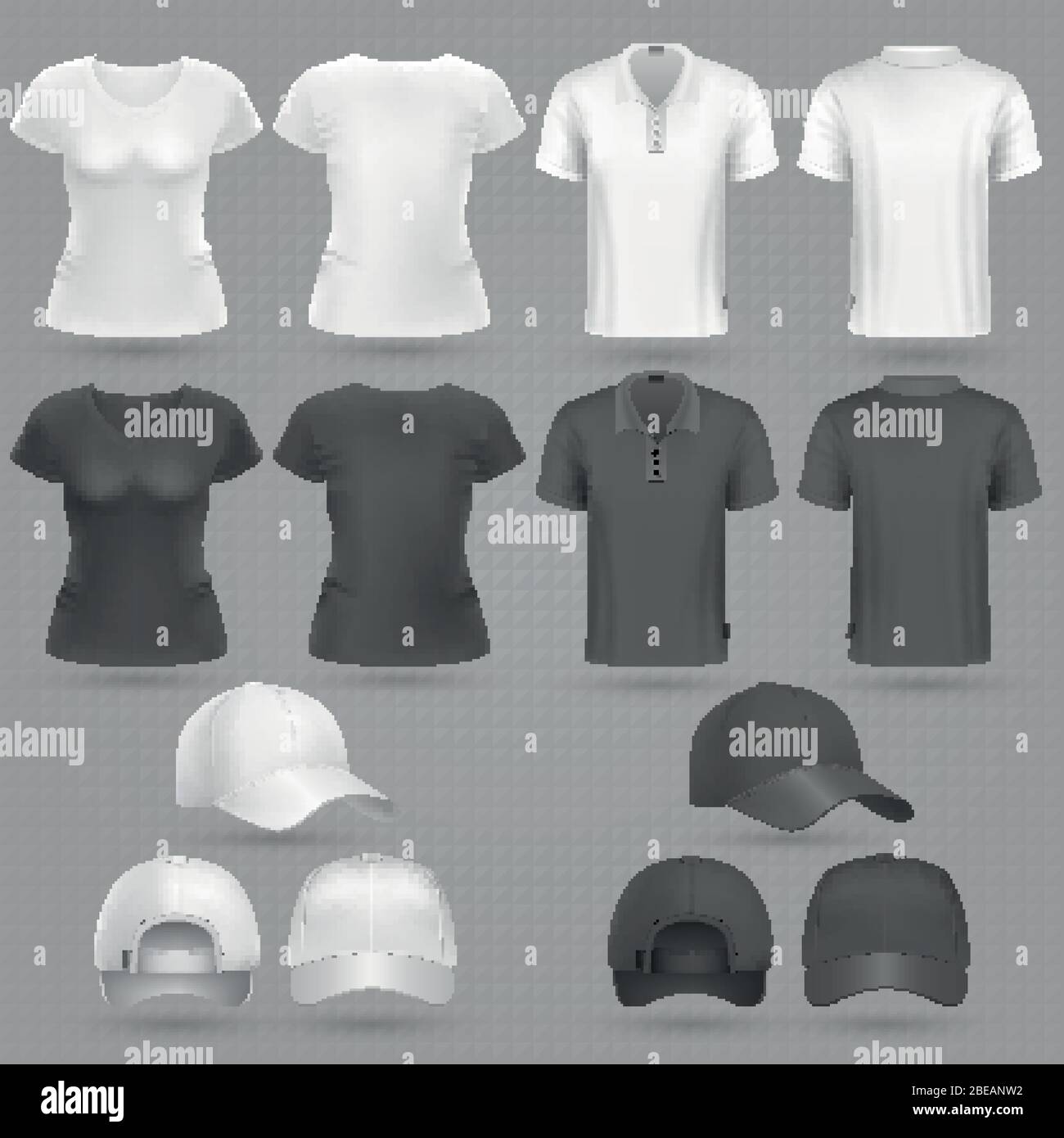 Download Male And Famale Black White T Shirt And Baseball Cap Vector 3d Mockup Isolated T Shirt Mockup And Sportswear Baseball Cap Illustration Stock Vector Image Art Alamy